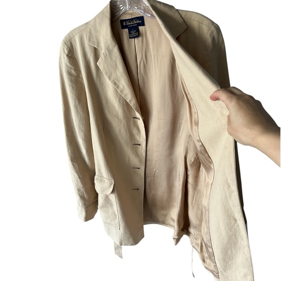 Brooks Brothers Irish Linen Blazer with Belt Beige Tan 4 Small - Picture 6 of 7